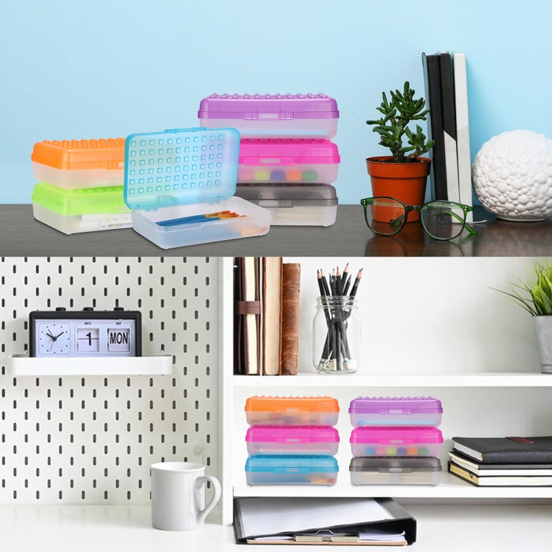 BTSKY 6 Pack Multipurpose Utility Box- Large Capacity Pencil Box with Lid Snap Closure Pencil Holder for Organize and Carry Pencils Watercolor Pens Stationery Office Supplies Organizer Colorful - Image 4